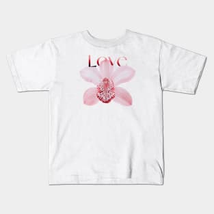 Light Pink Orchid with Text Love Kids T-Shirt